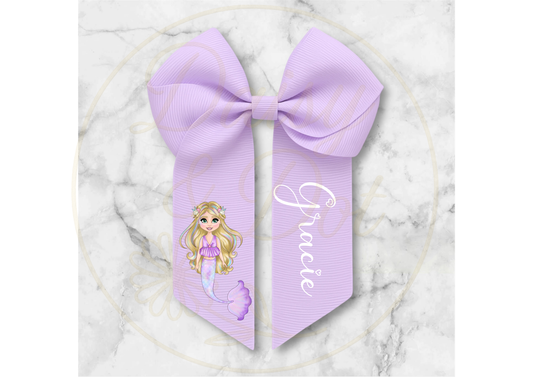Personalised Mermaid Hair Bow – Custom Name 4” Bow for Girls