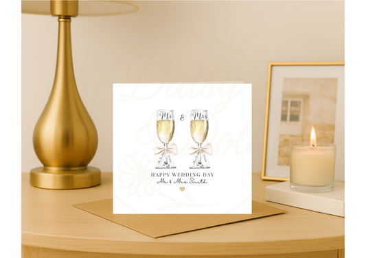 Personalised Champagne Glass Wedding Card for Mr & Mrs, Mr & Mr and Mrs & Mrs