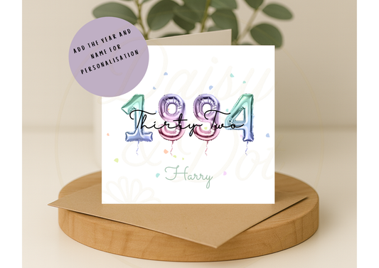 Personalised Year of Birth Birthday Card | Foil Balloon Effect Milestone Birthday Keepsake