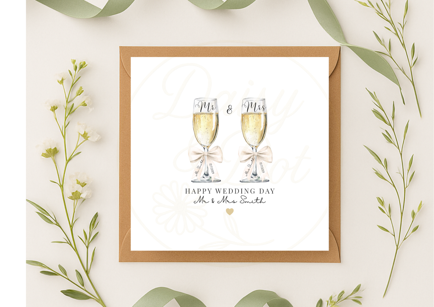 Personalised Champagne Glass Wedding Card for Mr & Mrs, Mr & Mr and Mrs & Mrs