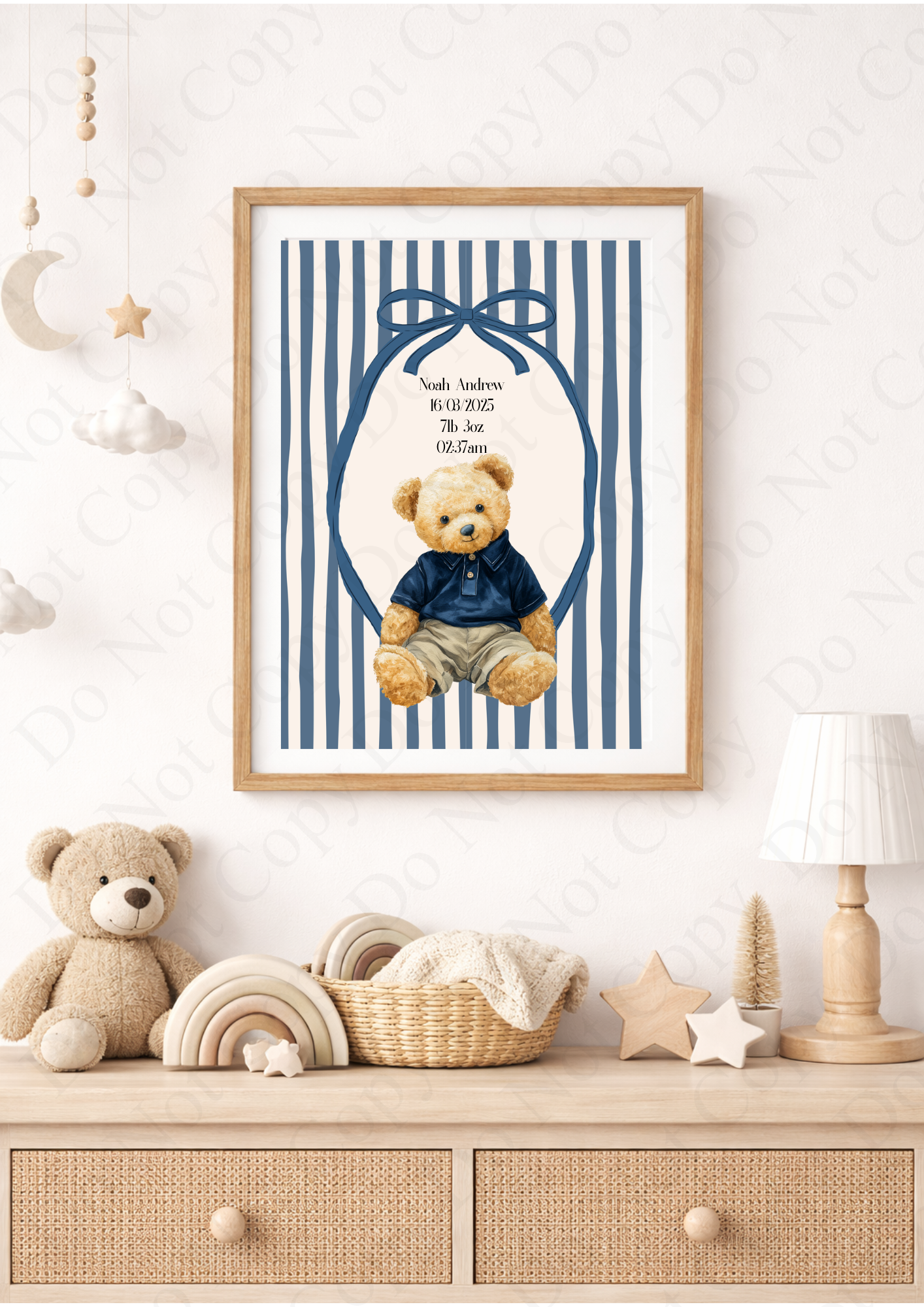 Personalised Baby Birth Print A4 Teddy Bear Nursery Wall Art
