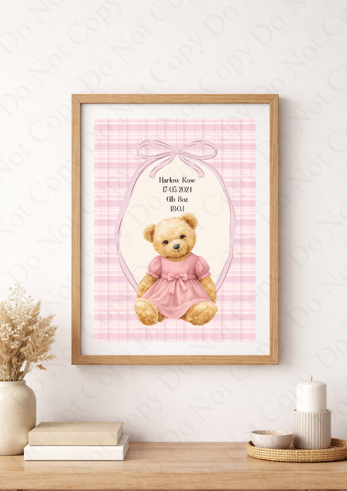 Personalised Baby Birth Print A4 Teddy Bear Nursery Wall Art