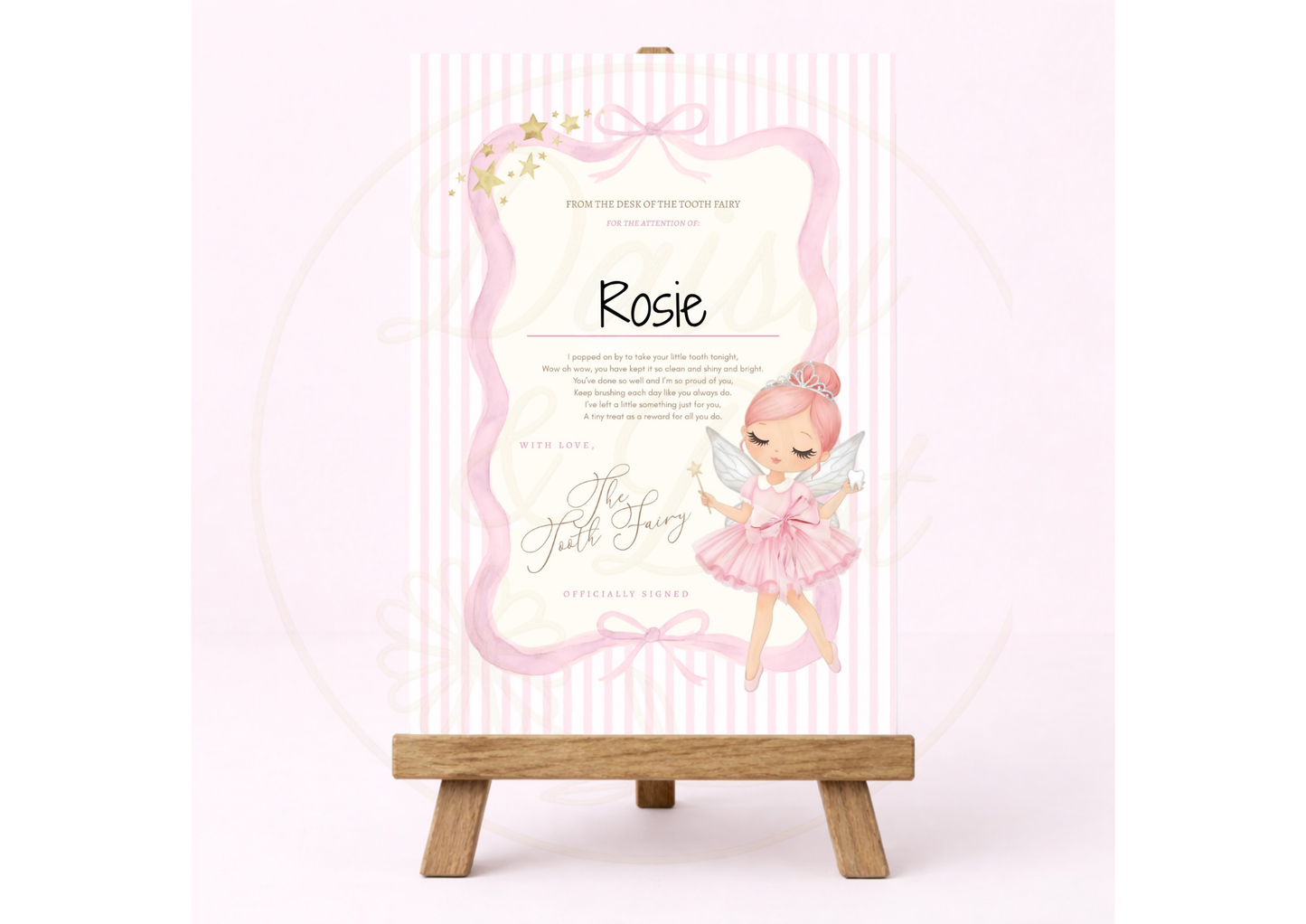 Personalised Tooth Fairy Certificate A4 Printed | Custom Name Pink Fairy Letter | Magical Keepsake for Girls