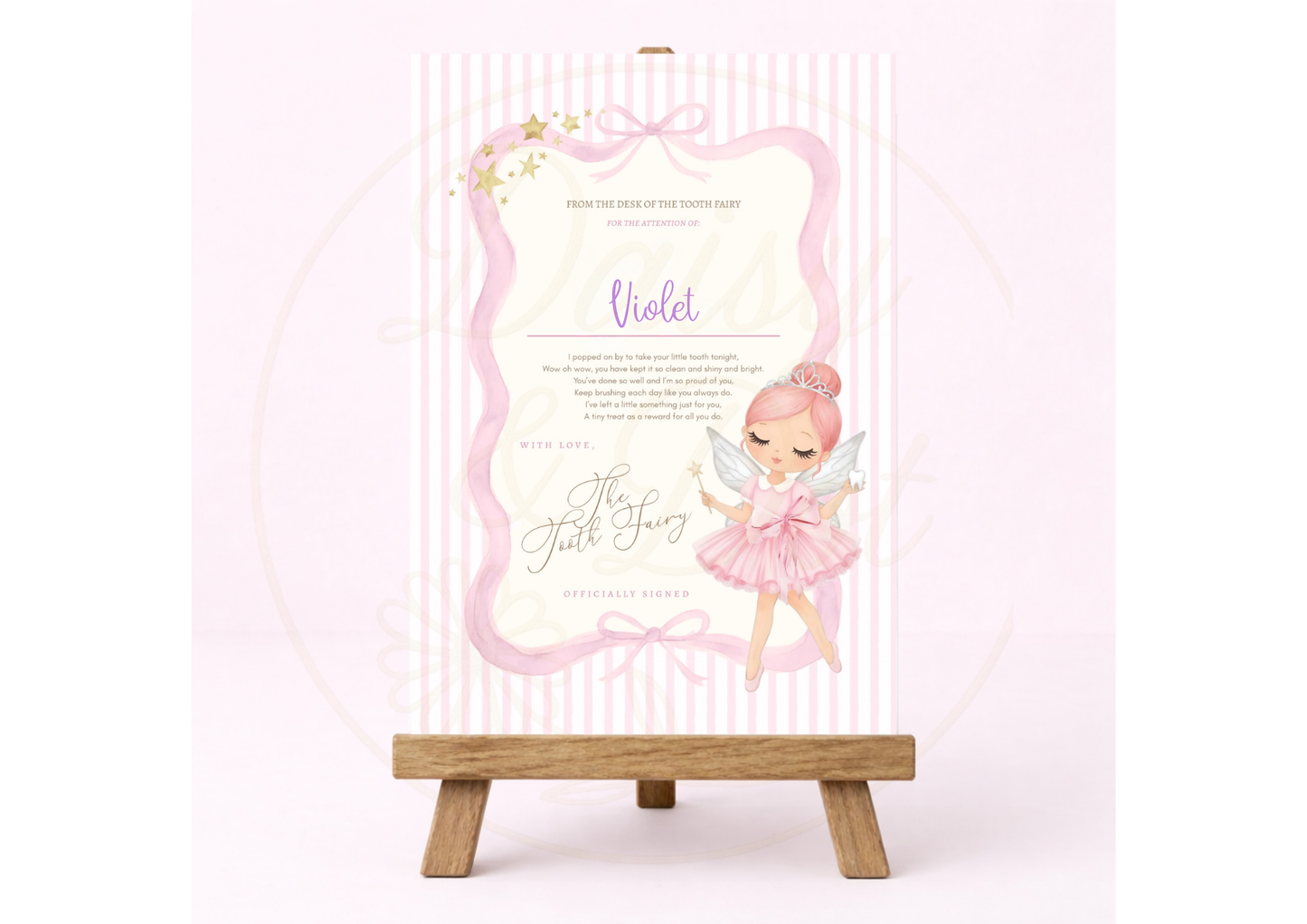 Personalised Tooth Fairy Certificate A4 Printed | Custom Name Pink Fairy Letter | Magical Keepsake for Girls