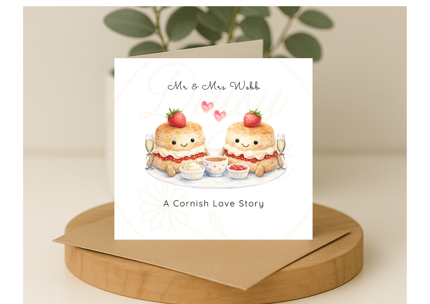 Personalised Mr & Mrs Wedding Card - Cornish Cream Tea Themed