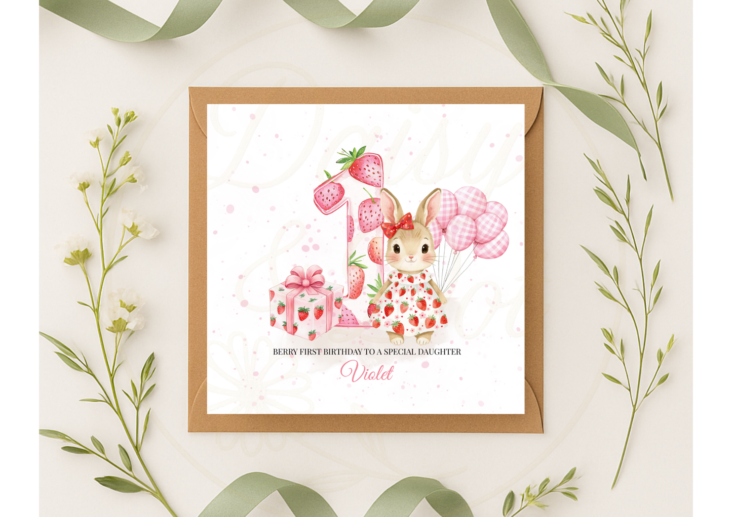 Berry First Birthday Card | Personalised 1st Birthday Card for Baby Girl For Daughter, Granddaughter, Niece