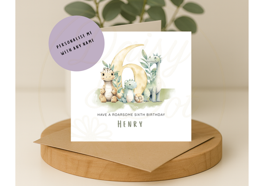Personalised Dinosaur Birthday Card Age 1-6 - Birthday Card for Boys