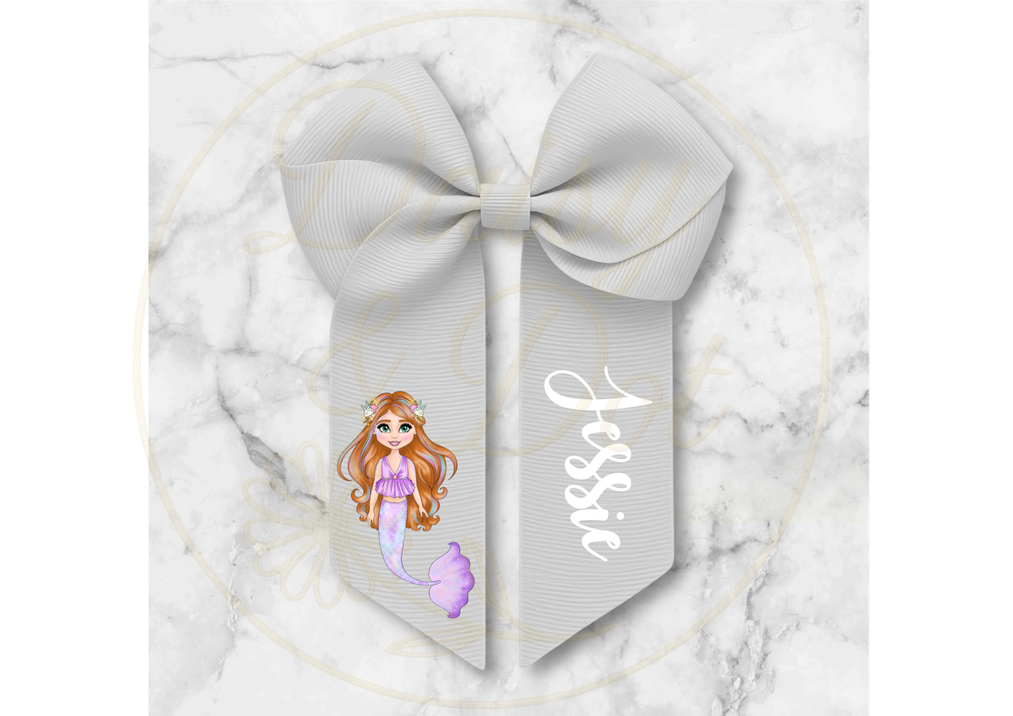 Personalised Mermaid Hair Bow – Custom Name 4” Bow for Girls
