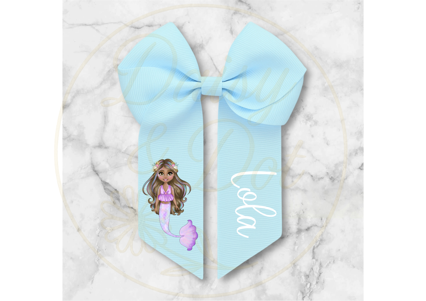 Personalised Mermaid Hair Bow – Custom Name 4” Bow for Girls