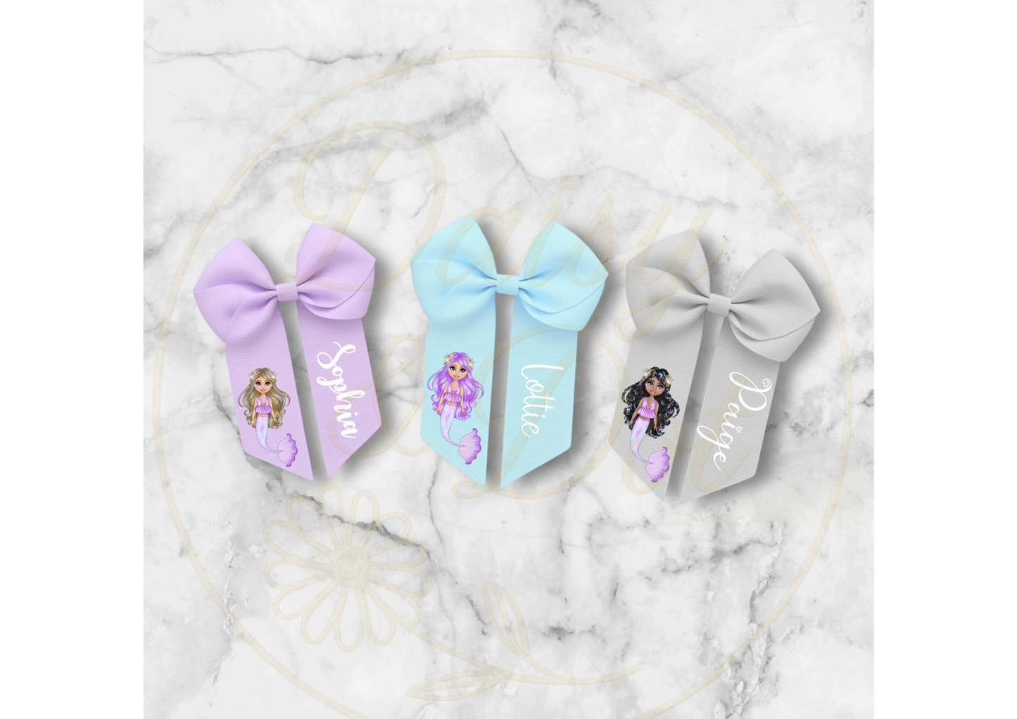 Personalised Mermaid Hair Bow – Custom Name 4” Bow for Girls