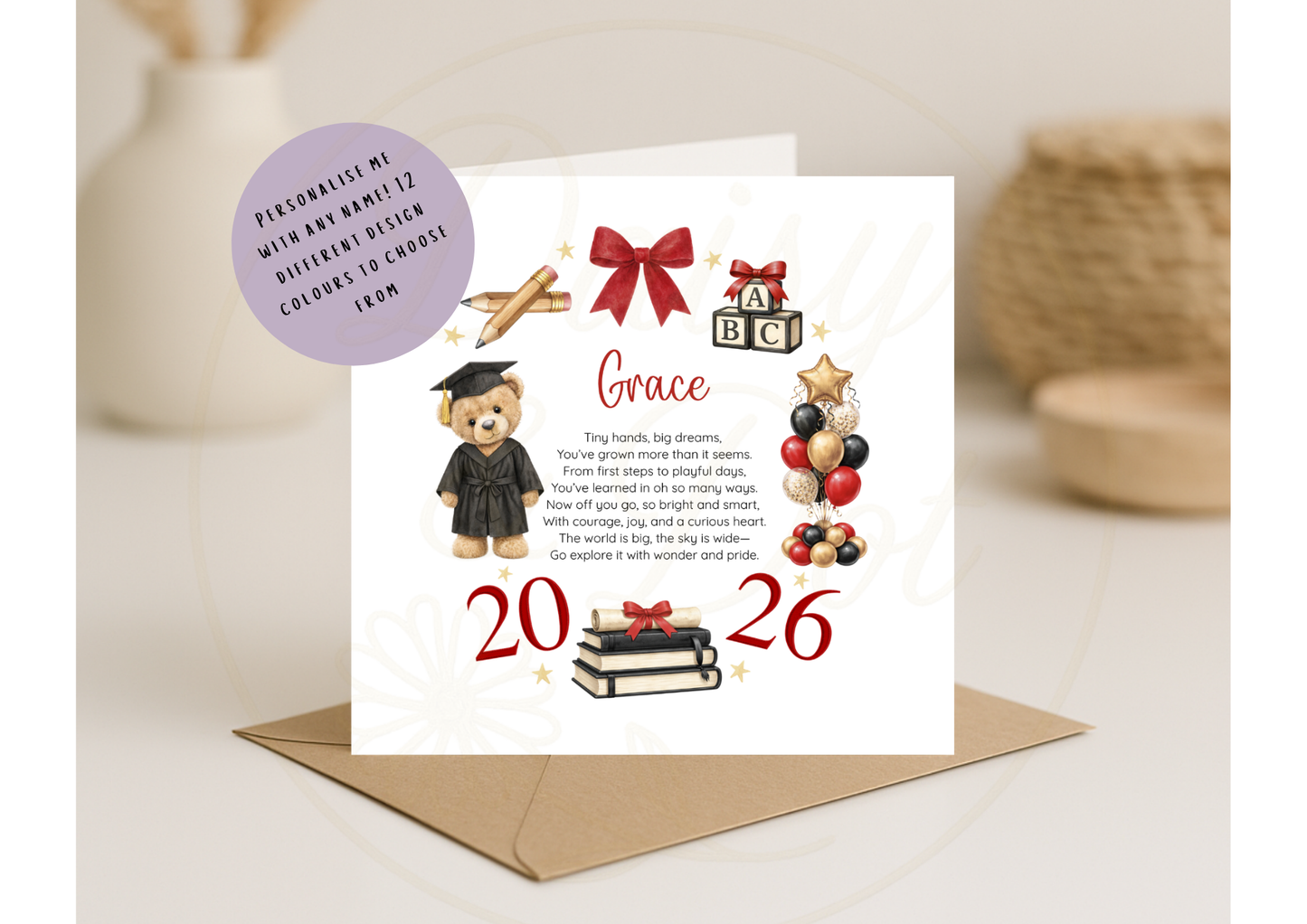 Personalised Nursery Graduation Card 2026 – Custom Preschool Graduate Keepsake (12 Colour Options)